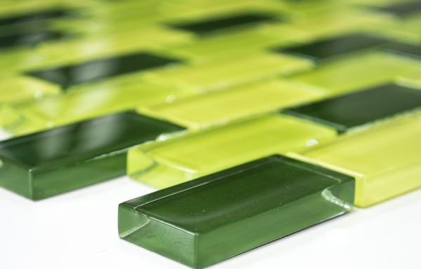 Carreau de mosaïque vert translucide Brick Mosaïque de verre Crystal vert clair vert foncé MOS76-0506_f | 10 Tapis de mosaïque