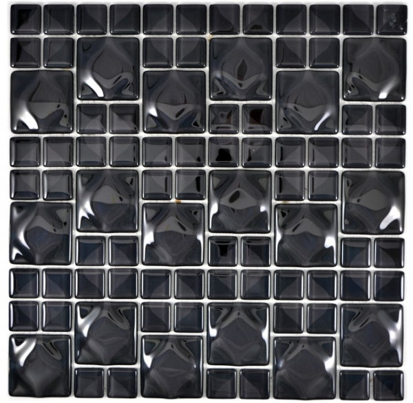 Handmuster Mosaikfliese Transluzent schwarz 3D schwarz Red Dot Design MOS68-0305_m