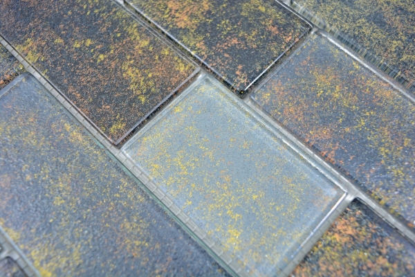 Handmuster Mosaikfliese Transluzent schwarz Mauerverbund Rusty Black MOS68-2569L_m