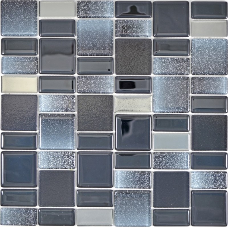 Hand pattern mosaic tile translucent black combination iridescent black-colored MOS68-035B_m