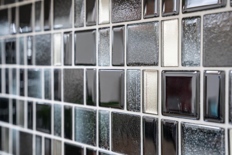Glasmosaik Mosaikfliesen Fliesenspiegel grau anthrazit schwarz Kombination schillernd MOS68-035B