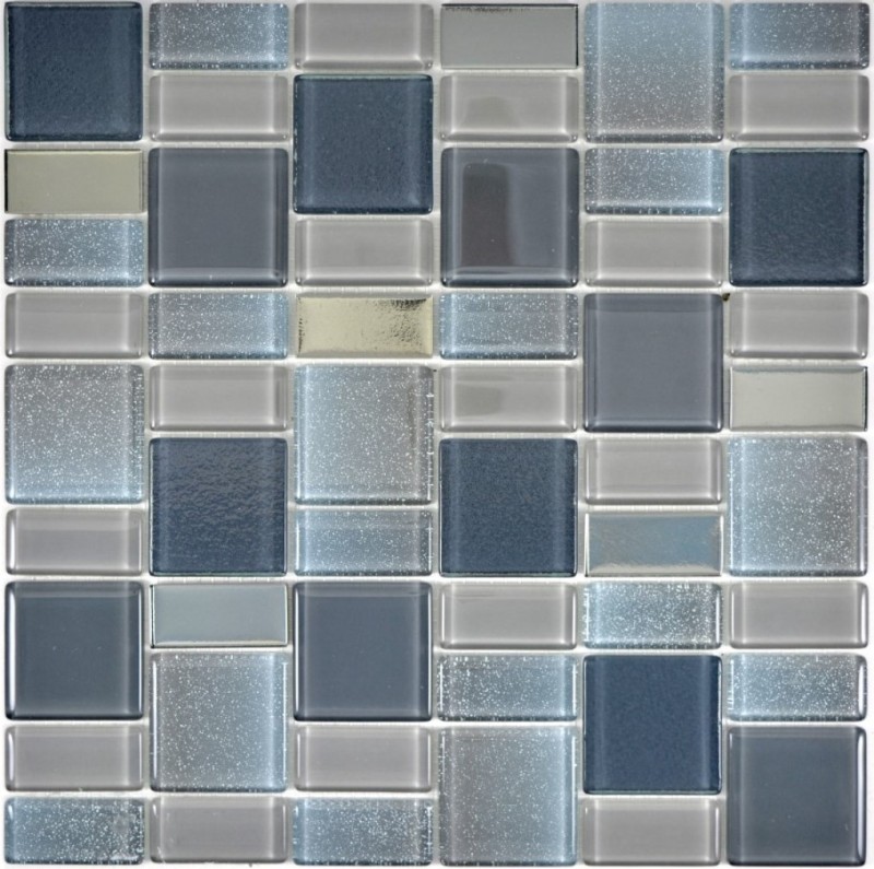 Handmuster Mosaikfliese Transluzent grau Kombination schillernd graufarbend MOS68-0213G_m