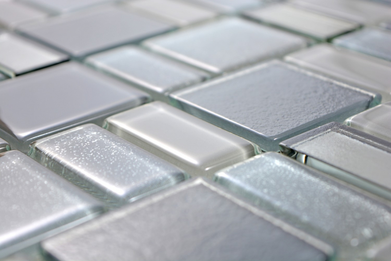 Mosaic tile translucent gray combination iridescent gray-colored MOS68-0213G_f | 10 mosaic mats