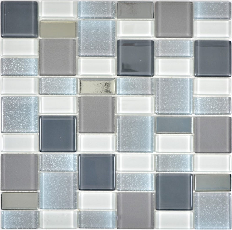 Hand-patterned mosaic tile translucent smoke combination iridescent smoke-colored MOS68-0216F_m