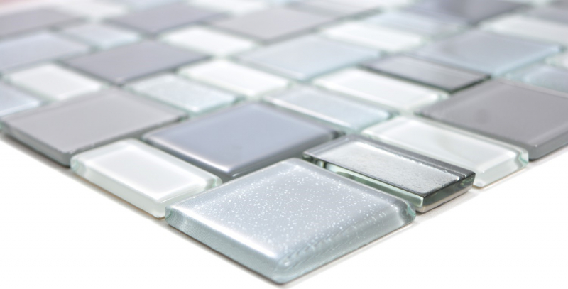 Glasmosaik Mosaikfliesen Fliesenspiegel cream grau rauch Kombination schillernd MOS68-0216F