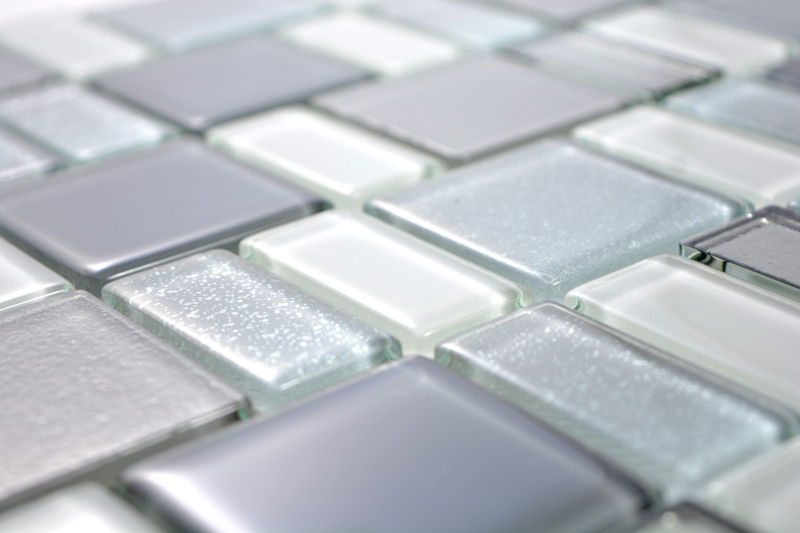 Glass mosaic mosaic tile backsplash cream gray smoke combination iridescent MOS68-0216F