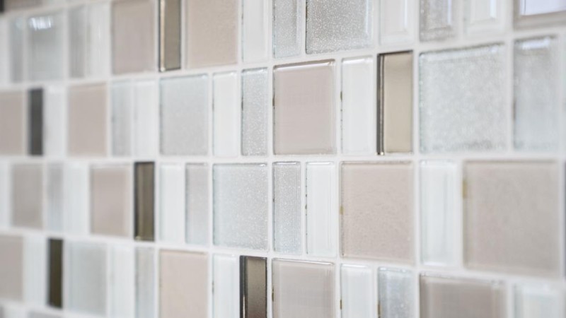 Piastrelle di vetro a mosaico Backsplash di piastrelle crema beige perla combinazione iridescente MOS68-0136P