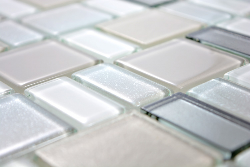 Piastrelle di vetro a mosaico Backsplash di piastrelle crema beige perla combinazione iridescente MOS68-0136P