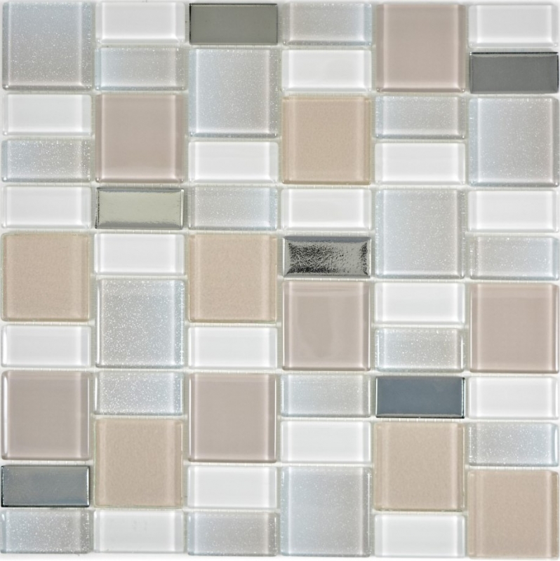 Glass mosaic mosaic tiles Tile backsplash cream beige pearl combination iridescent MOS68-0136P