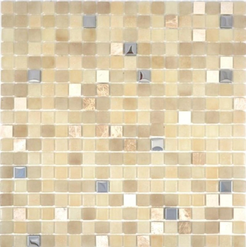 Glasmosaik Mosaikfliesen Fliesenspiegel Stein beige gelb cream silber BAD WC Küche WAND MOS91-0214