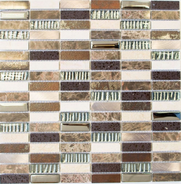 Striscia rettangolare mosaico piastrelle composito alluminio beige marrone argento vetro mosaico piastrelle backsplash cucina parete bagno - MOS87-SM48