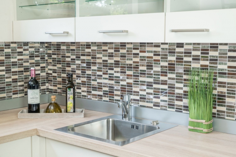 Rectangular mosaic tile composite aluminum beige brown silver glass mosaic tile backsplash kitchen wall bathroom - MOS87-SM48