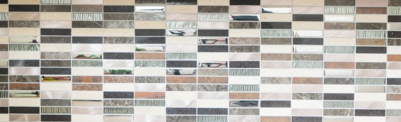 Riemchen Rechteck Mosaikfliesen Glasmosaik Aluminium Naturstein beige braun silber schwarz Fliesenspiegel Wand WC - MOS87-48X