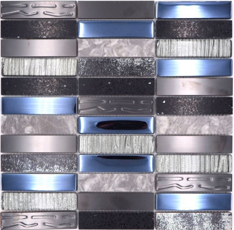 Rectangular mosaic tiles glass mosaic composite stainless steel silver gray blue-black wall cladding kitchen - MOS87-58X
