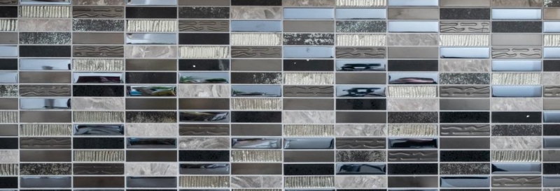 Riemchen Rechteck Mosaikfliesen Glasmosaik Komposit Edelstahl silber grau blauschwarz Wandverkleidung Küche - MOS87-58X