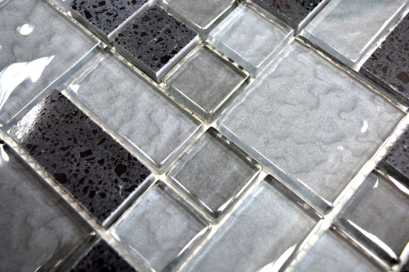 Piastrella di mosaico traslucido composito nero combinazione di vetro mosaico Cristallo artificiale nero MOS88-K989_f