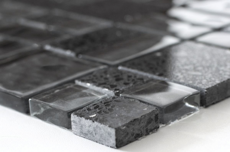 Handmuster Mosaikfliese Transluzent Komposit schwarz Kombination Glasmosaik Crystal Artificial schwarz MOS88-K989_m