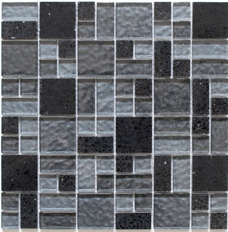 Pierre artificielle Mosaïque de verre Carreaux de mosaïque composite noir gris foncé anthracite Carrelage cuisine - MOS88-K989
