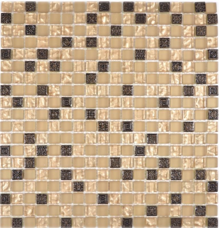 Piastrella di vetro a mosaico beige resina opaca smerigliata oro ocra backsplash cucina backsplash bagno - MOS92-1207