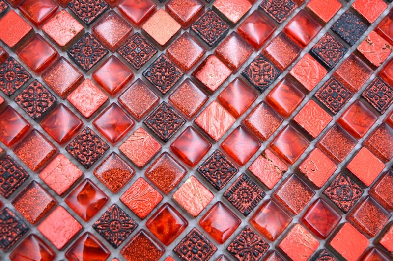 Mosaïque de verre Carreau de mosaïque rouge Résine rouge foncé BAD WC Carreau de cuisine MUR Carrelage - MOS92-0904