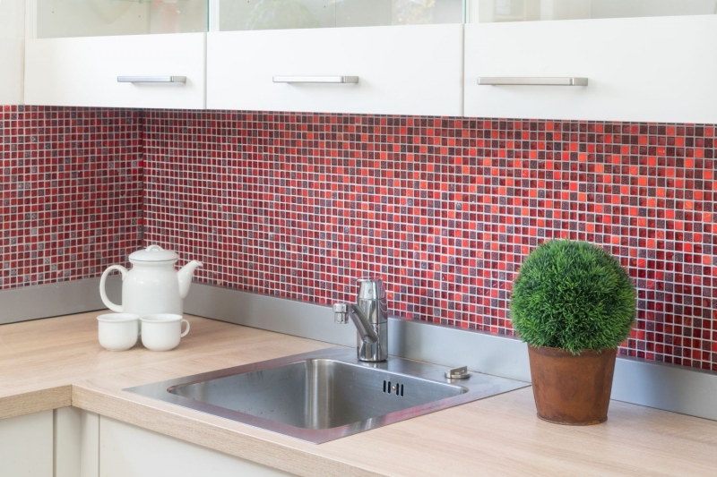 Piastrella di vetro a mosaico rosso resina rosso scuro BAGNO WC cucina piastrella WALL piastrella backsplash - MOS92-0904