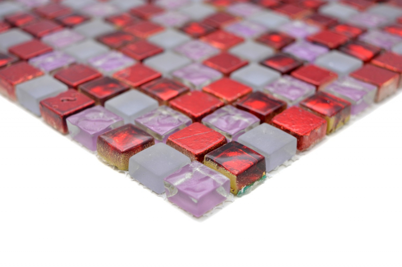 Handmuster Mosaikfliese Transluzent rot pink weiß Glasmosaik Crystal Resin rot pink weiß matt MOS92-0911_m