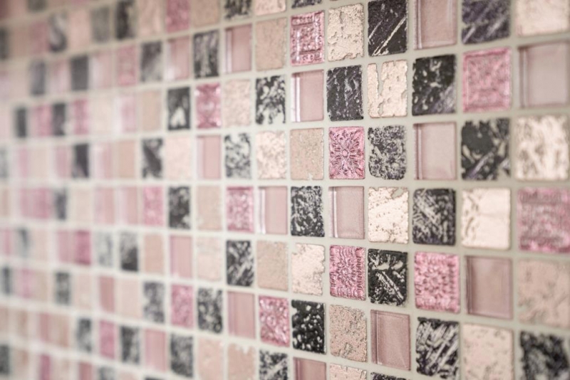 Kunststein Rustikal Mosaikfliese Glasmosaik Resin pink rose magenta BAD WC Küche WAND Fliesenspiegel - MOS82-1104
