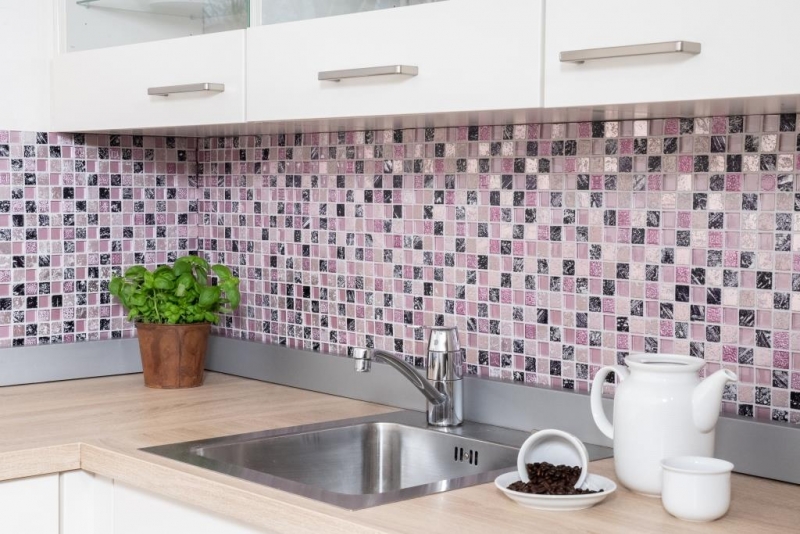 Artificial stone rustic mosaic tile glass mosaic resin pink rose magenta BATH WC kitchen WALL tile backsplash - MOS82-1104