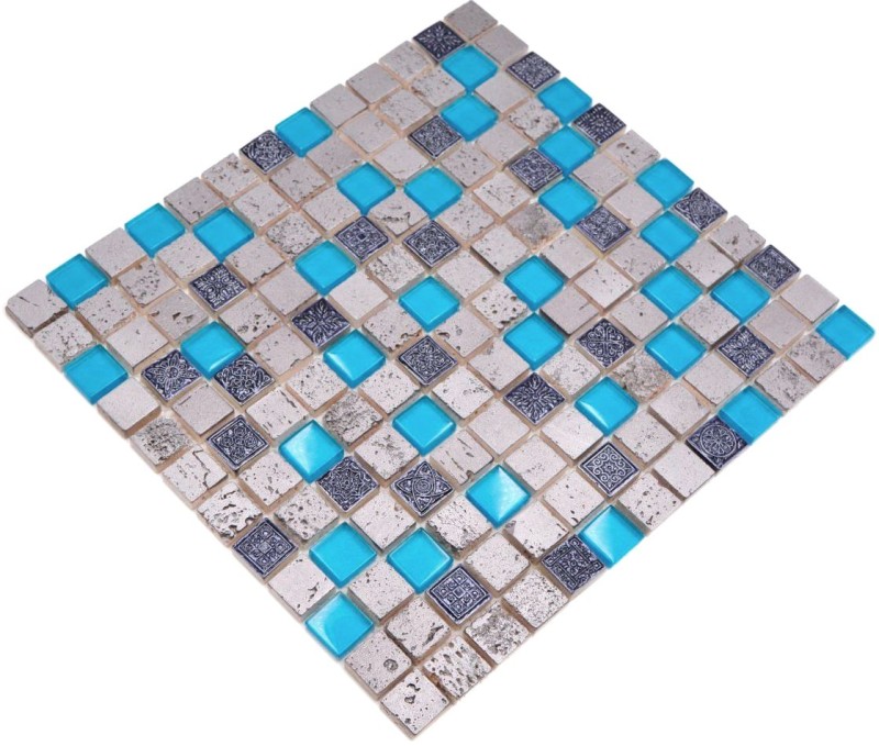 Kunststein Rustikal Mosaikfliese Glasmosaik Resin blau grau anthrazit silber Küchenrückwand Fliesenspiegel - MOS82-0402