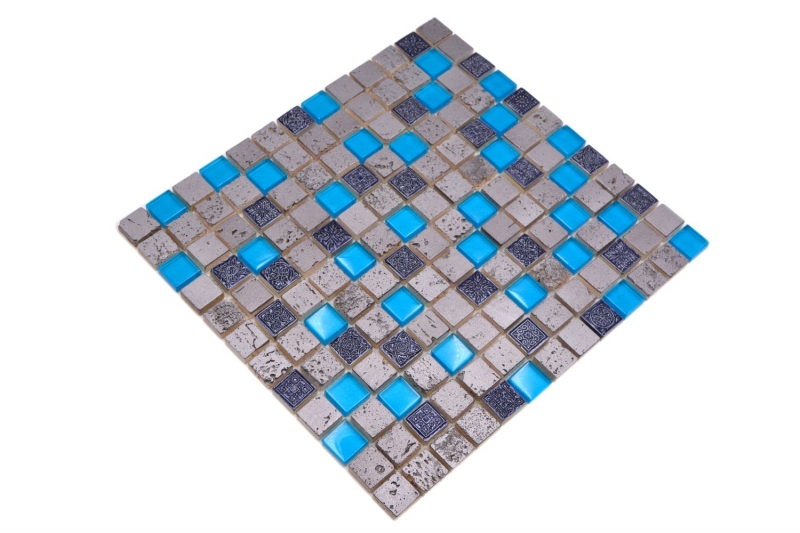 Mosaico rustico in pietra artificiale mosaico in vetro resina blu grigio antracite argento alzatina per cucina - MOS82-0402