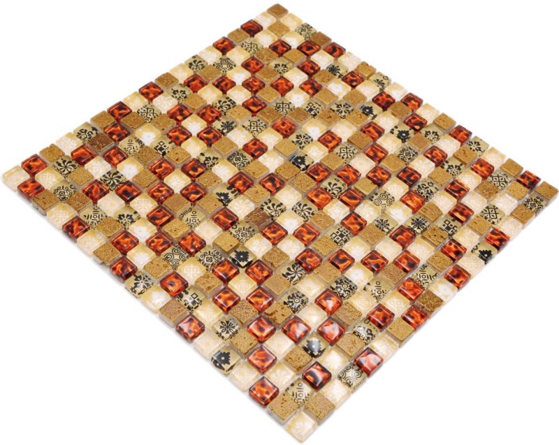 Piastrella di vetro a mosaico beige resina ocra marrone dorato parete backsplash - MOS92-1212