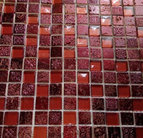 Handmuster Mosaikfliese Transluzent rot Glasmosaik Crystal Resin rot BAD WC Küch 