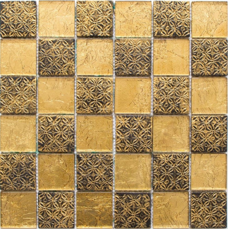Hand-painted mosaic tile Tile backsplash Translucent gold Glass mosaic Crystal Resin optic gold MOS88-8OP7_m