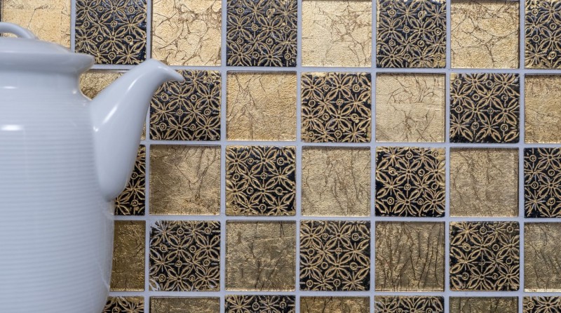 Glass mosaic gold mosaic tile resin look tile backsplash kitchen shower wall MOS88-8OP7