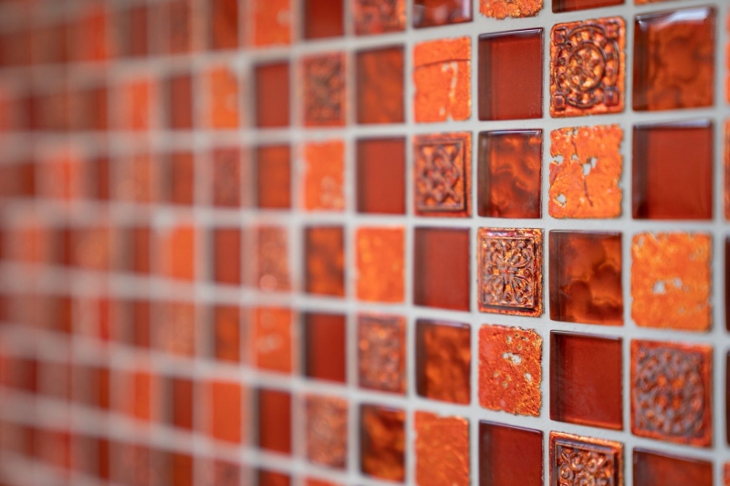 Pietra artificiale mosaico rustico piastrelle di vetro mosaico resina luce rosso fuoco struttura piastrelle backsplash cucina parete bagno WC - MOS83-CB30