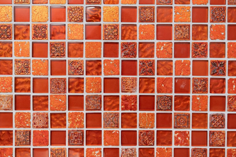 Pierre artificielle Rustique Carreau de mosaïque Mosaïque de verre Résine rouge clair rouge feu Structure Carrelage Cuisine Mur Salle de bains WC - MOS83-CB30