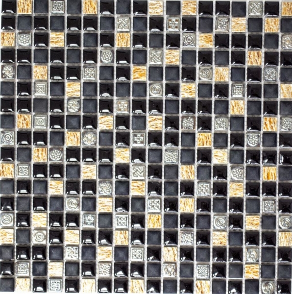 Glasmosaik Naturstein Mosaikfliese Resin schwarz gold silber Küchenrückwand Spritzschutz Fliesenspiegel Bad - MOS92-0301