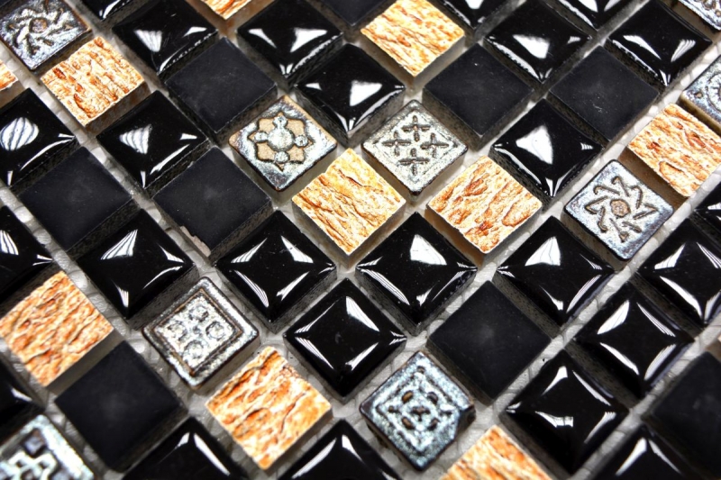 Glass mosaic natural stone mosaic tile resin black gold silver kitchen splashback tile backsplash bathroom - MOS92-0301