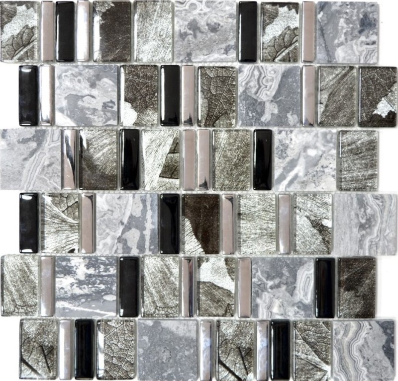 Handmuster Mosaikfliese Transluzent grau schwarz Multiformat Glasmosaik Crystal Stein EP grau schwarz MOS88-0210_m