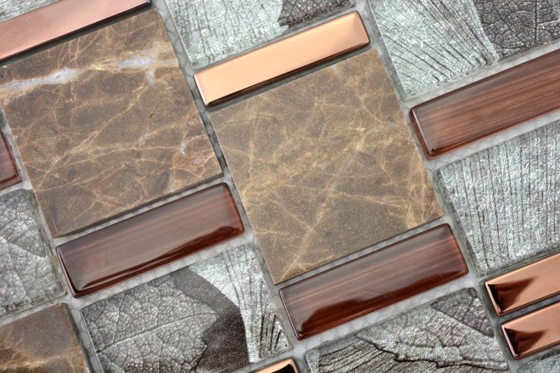 Marbre Mosaïque de verre Carreaux de mosaïque brun cuivre gris anthracite Carrelage mur salle de bain cuisine WC - MOS88-1220