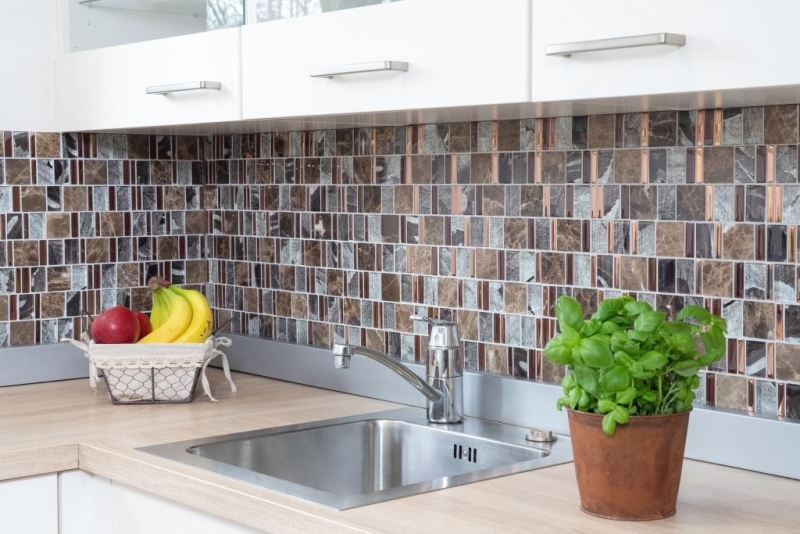 Marmo vetro mosaico piastrelle marrone rame grigio antracite backsplash parete bagno cucina WC - MOS88-1220