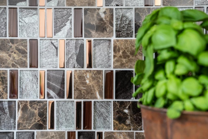 Marmo vetro mosaico piastrelle marrone rame grigio antracite backsplash parete bagno cucina WC - MOS88-1220