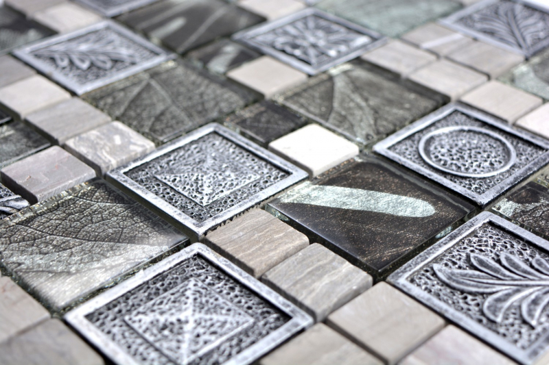 Glass mosaic artificial stone mosaic tiles resin silver gray anthracite ornament tile mirror wall WC - MOS88-0280