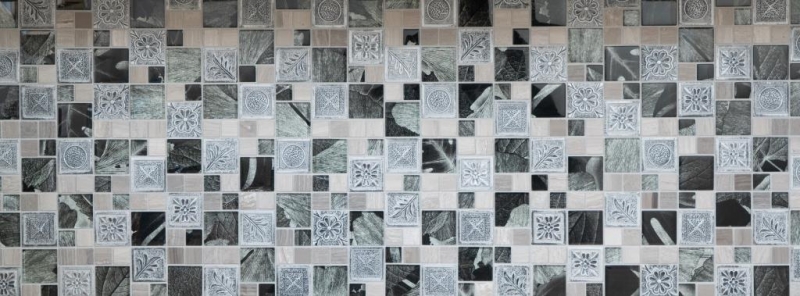 Glasmosaik Kunststein Mosaikfliesen Resin silber grau anthrazit Ornament Fliesenspiegel Wand WC - MOS88-0280