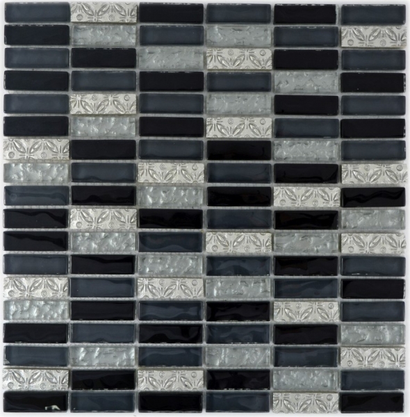 Carreau de mosaïque translucide gris noir baguettes Mosaïque de verre Crystal Resin gris noir argenté MOS87-03108_f