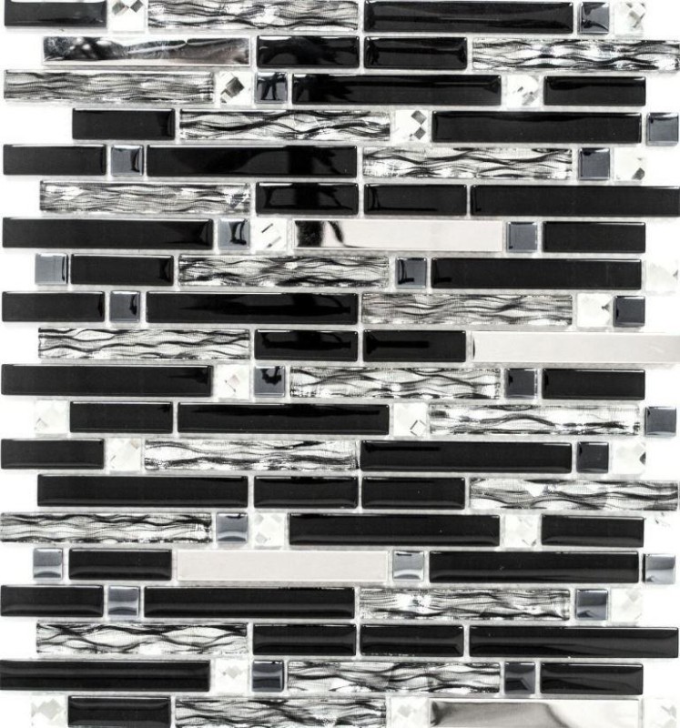 Glass mosaic rods mosaic tiles stainless steel black silver MOS86-0302