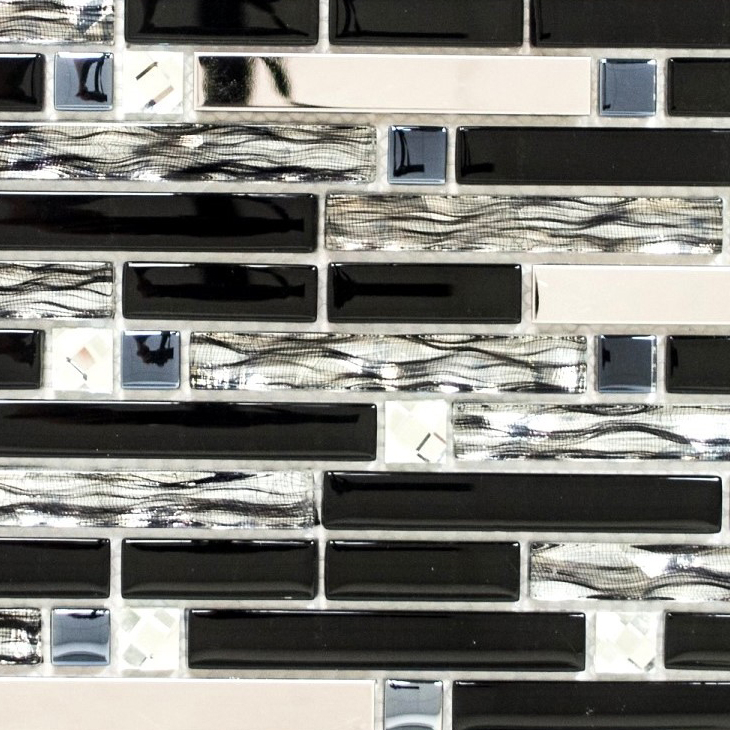 Mosaïque de verre Bâtonnets Carreaux de mosaïque Acier inoxydable noir argenté MOS86-0302