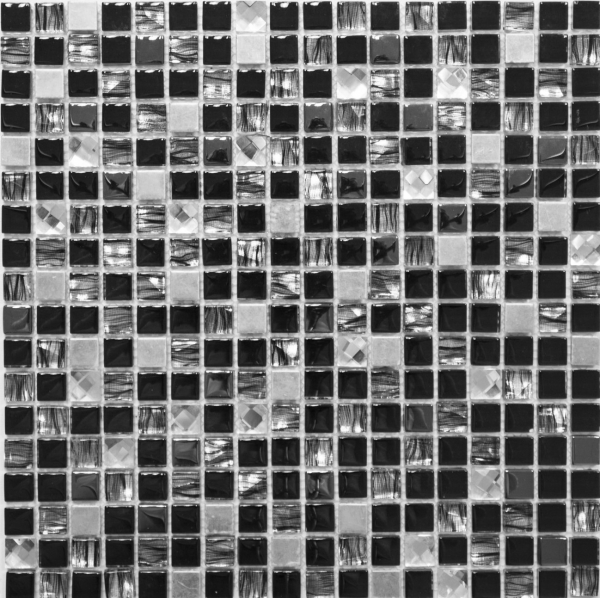 Échantillon manuel Carreau de mosaïque Translucide acier inoxydable noir Mosaïque de verre Crystal acier noir verre MOS92-0304_m