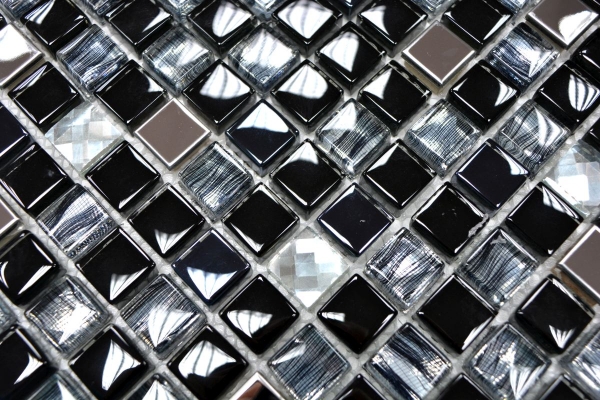 Mosaikfliese Transluzent Edelstahl schwarz Glasmosaik Crystal Stahl schwarz Glas MOS92-0304_f