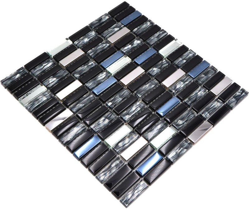 Glass mosaic rods mosaic tiles stainless steel graphite black silver MOS87-0301